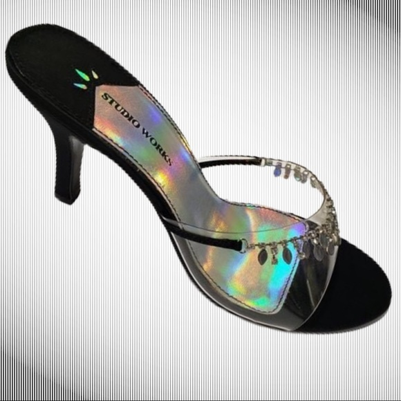 Studio Works Black Beaded “Vegas” Heels NIB - Picture 4 of 6